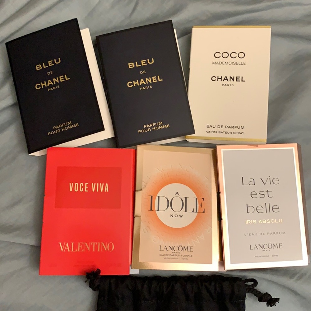 Luxury samples with chanel drawstring pouch